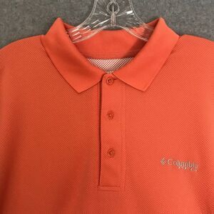COLUMBIA PFG Polo Shirt Mens Large Golf Orange‎ Short Sleeve Vented Omni-Shade
